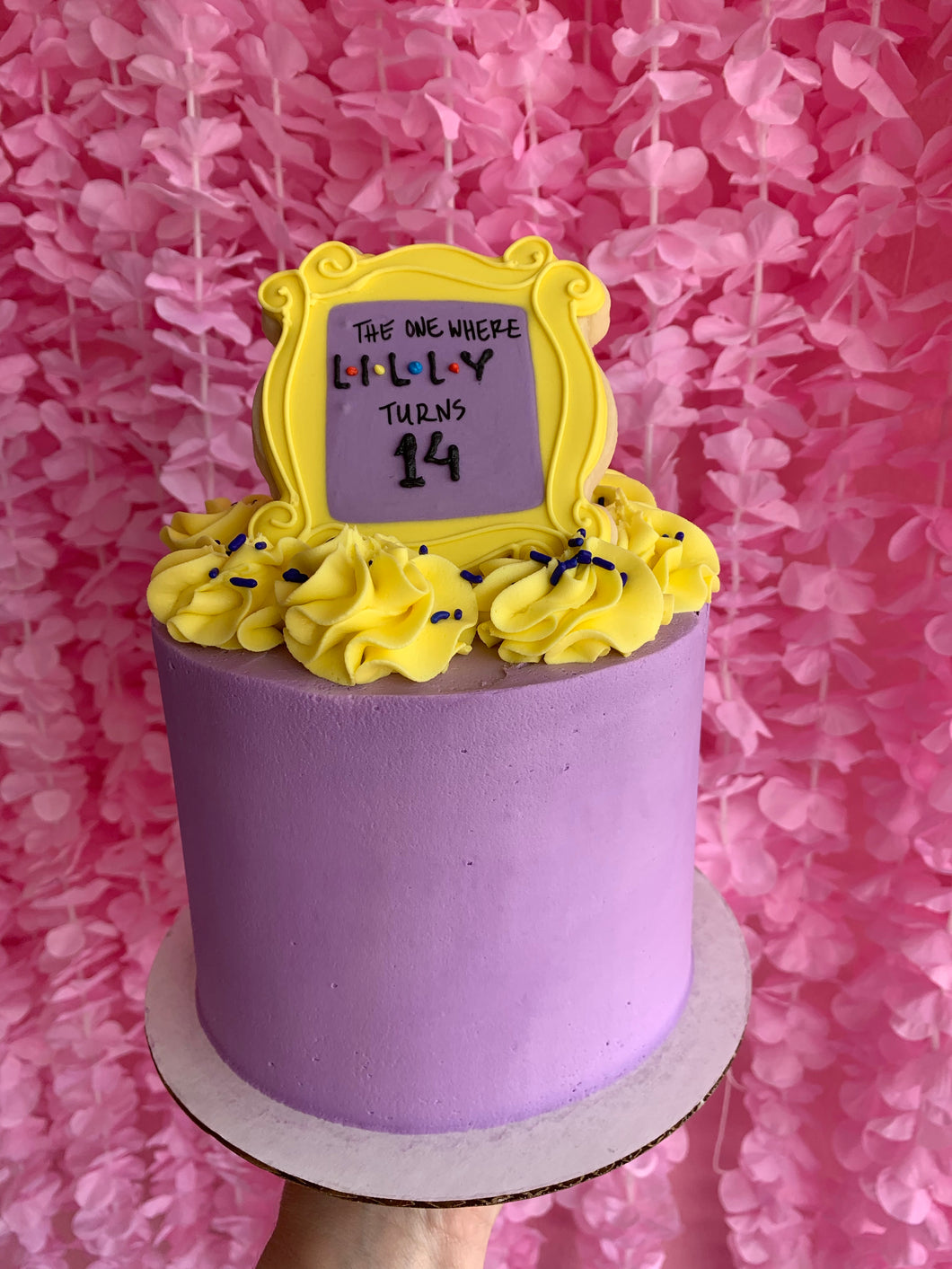 Purple Frame cake w/ Cookie Topper