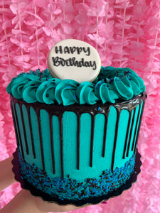Solid sprinkle cake w/ Cookie Topper and Drip